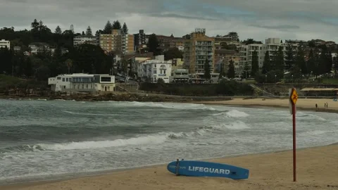Beach closed due to strong current at Coogee in Sydney slow motion 4K Stock Footage 272198386
