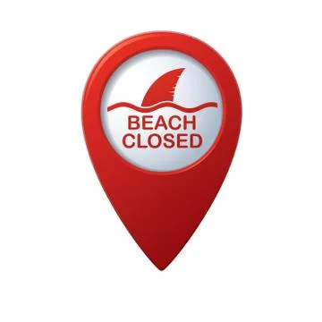 Beach closed sharks symbol map pointer Stock Illustration