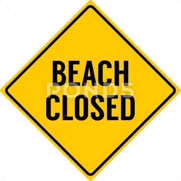 Beach Closed sign yellow triangle and rhombus, vector: Graphic #250635305