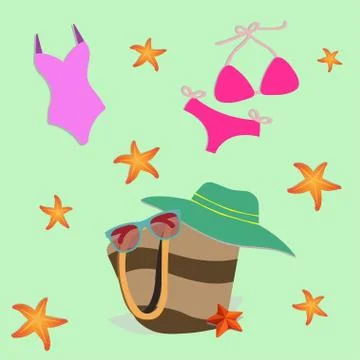 Beach clothes and accessories Stock Illustration