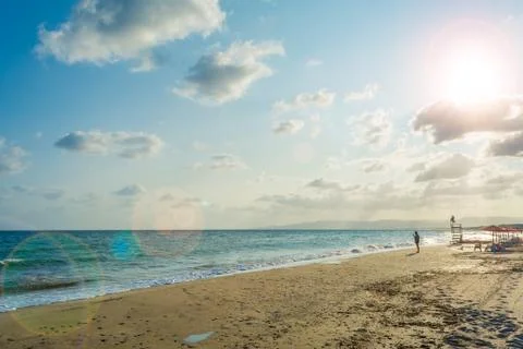 Beach in a cloudy day of summer Stock Photos