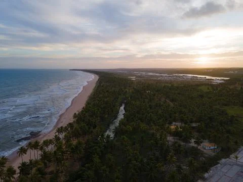 Beach coastline with sunset Foto stock