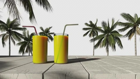 Beach cocktail on a background of palm trees with a transparent background. Stock Footage 163148467