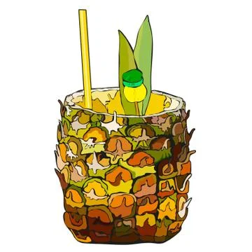 Beach cocktail in pineapple Stock Illustration
