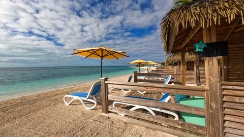The beach at Coco Cay which is Royal Caribbean Cruise Lines RCL private isl.. Stock Photos