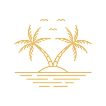 Beach coconut trees line minimal logo design vector Stock-Illustration
