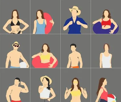Beach collection half isolated people vector Illustrazione stock