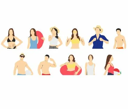 Beach collection people half isolated vector Stock Illustration