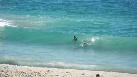 Beach Collection Slow-motion, Waves Breaking, Surfers Stock Footage 156690430