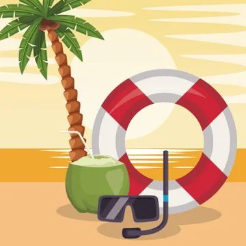 Beach colorful design with float and coconut drink Stock Illustration