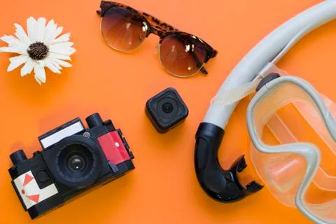 Beach concept orange background Stock Photos