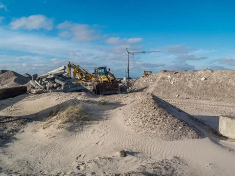 Beach with construction work Stock Photos