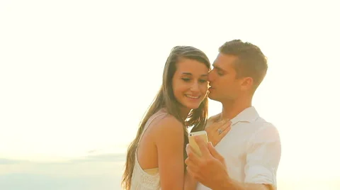Beach Couple Selfie Stock Footage 52553325