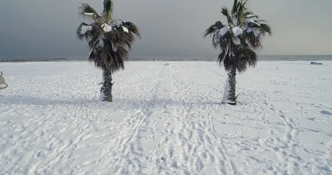 Beach covered with snow drone view 스톡 동영상 127983186