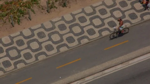 Beach Cycle path in Copacabana Rio de Janeiro from above Stock Footage 97221087