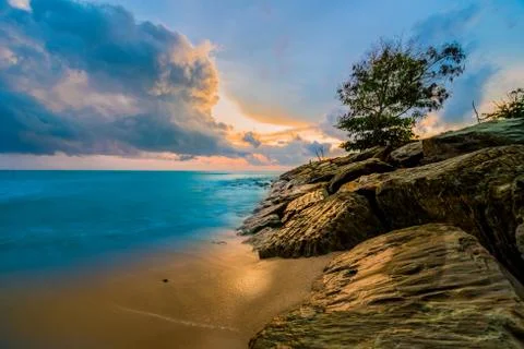 Beach Dam in twilight Stock Photos