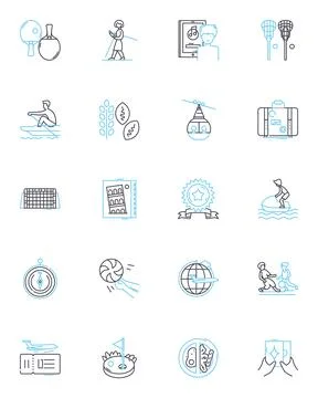Beach day linear icons set. Sand, Sunscreen, Waves, Seashells, Towel, Umbrella 스톡 일러스트