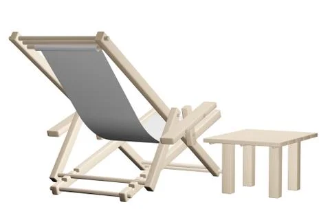 Beach deck chair and table isolated on white background. Stock Illustration