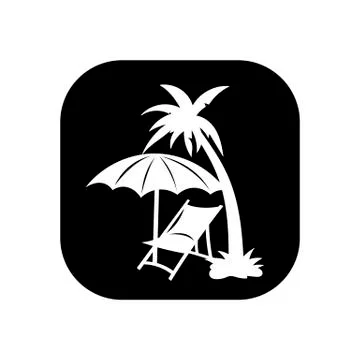 Beach deck chair with palm tree - vector logo icon for web. white on black. M Stock Illustration