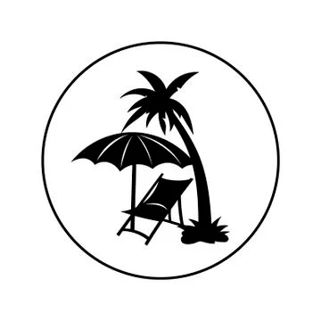 Beach deck chair with palm tree - vector logo icon for web. black on white. M Stock Illustration