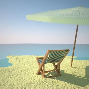 Beach with deckchair and ball 스톡 일러스트