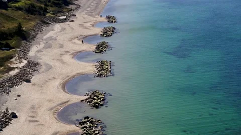 Beach in Denmark on a beautiful spring day, drone stock footage Stock Footage 139933418