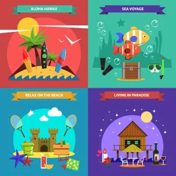 Beach Design Concept Set Stock Illustration