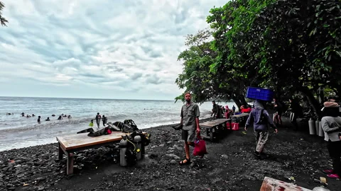 Beach divers preparing gear Stock Footage 334821184