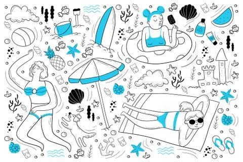 Beach doodle set Stock Illustration