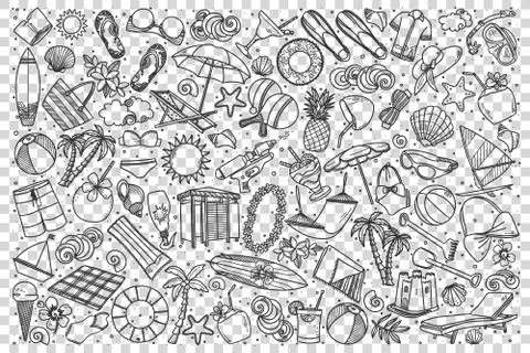 Beach doodle set Stock Illustration