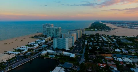 Beach Downtown City Sunset in 4K Fort Lauderdale Florida Stock Footage