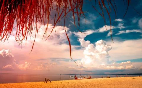 Beach with a dramatic and beautiful sky Stock Photos