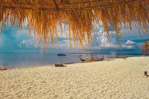 Beach with a dramatic and beautiful sky Stock Photos