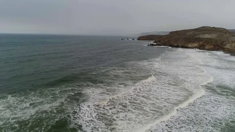 Beach Drone Aerial Drop Over Ocean Waves Pacifica California Stock Footage 82546186