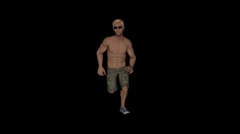 Beach Dude Runs Past Camera - Animated 3D Model With Alpha Channel Stock-Footage 37904864