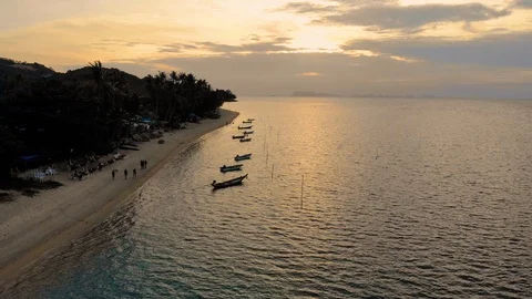 Beach During Sunset Aerial View Stock Footage 120550955