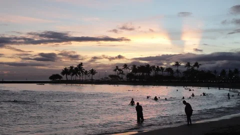 Beach During Sunset Stock Footage 104807203
