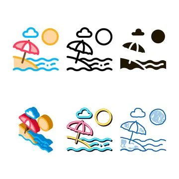 Beach edition with umbrellas icon vector outline Stock Illustration