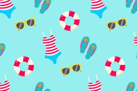 Beach Elements Summer Vector Pattern Stock Illustration