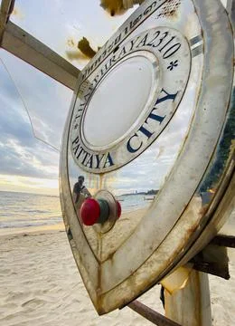 Beach emergency call station panic button Foto stock