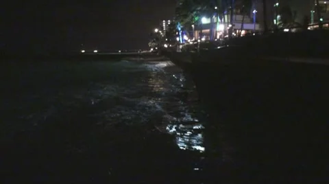Beach Erosion Night Shot Stock Footage 7140405