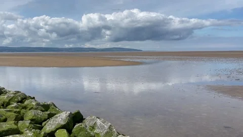 Beach Estuary Tide Rocks Clouds Moody Sky Stock Footage 276377044