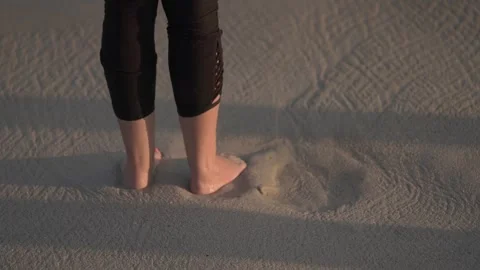 Beach Evening Calm, Footprints In Cool Shoreline Sand, Serene Night By Water As Stock Footage 323771276