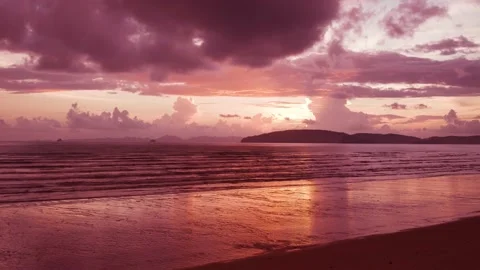 Beach in Evening, Sunset and sky under dense clouds Stock Footage 153507316
