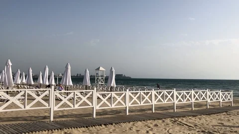 Beach facilities for resting Stock Footage 110381891