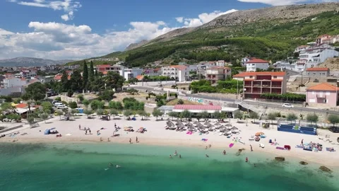 Beach Facility And Seaside In Podstrana, Dalmatia, Croatia Stock Footage 342146447
