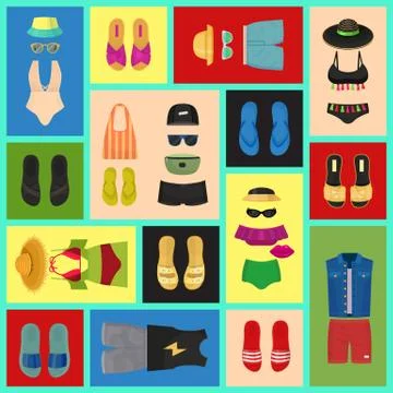 Beach fashion seamless pattern vector illustration. Summer woman s and man s Stock Illustration