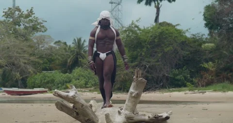 The beach features a muscular, dark-skinned male cosplayer. Vidéo 309098811