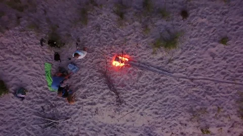 Beach Fire Aerial Perspective Pan Out Stock Footage 81114185