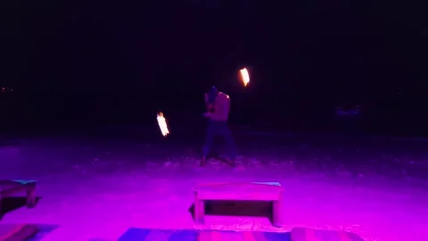 Beach Fire Spectacle: Mesmerizing Nighttime Fire Show Stock Footage 240878226